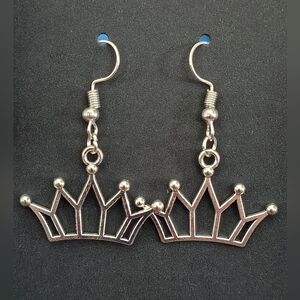 Silver Crown Dangle Earrings